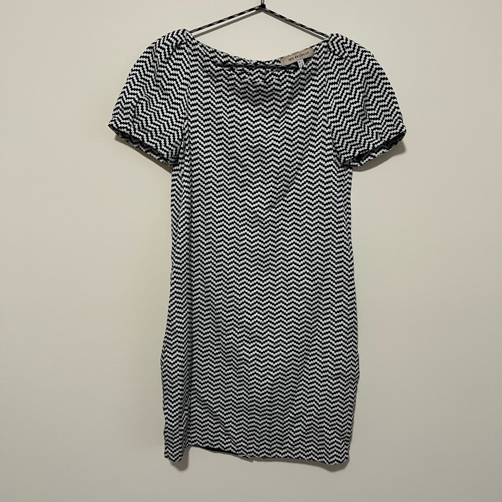 see by chloe chevron button back dress